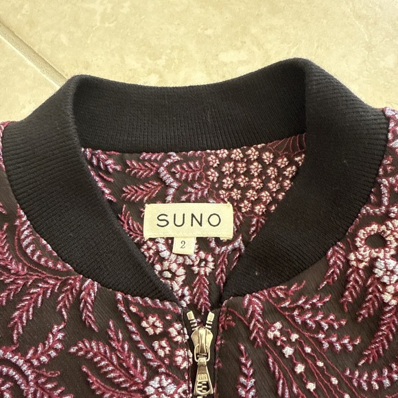 Suno Black & Purple Paisley Floral Bomber Jacket Full Zip Coat Lined Preppy Sz 2 - Picture 9 of 12